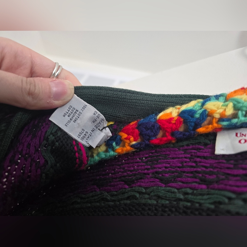 Vintage Benetton Cardigan 90s Colorful Knit Sweater Made in Italy Size M - Picture 6 of 15